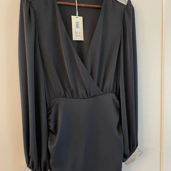 Ramy Brook Foxy Embellished Black Ruched Mini Dress Size NWT 4 - Picture 2 of 4